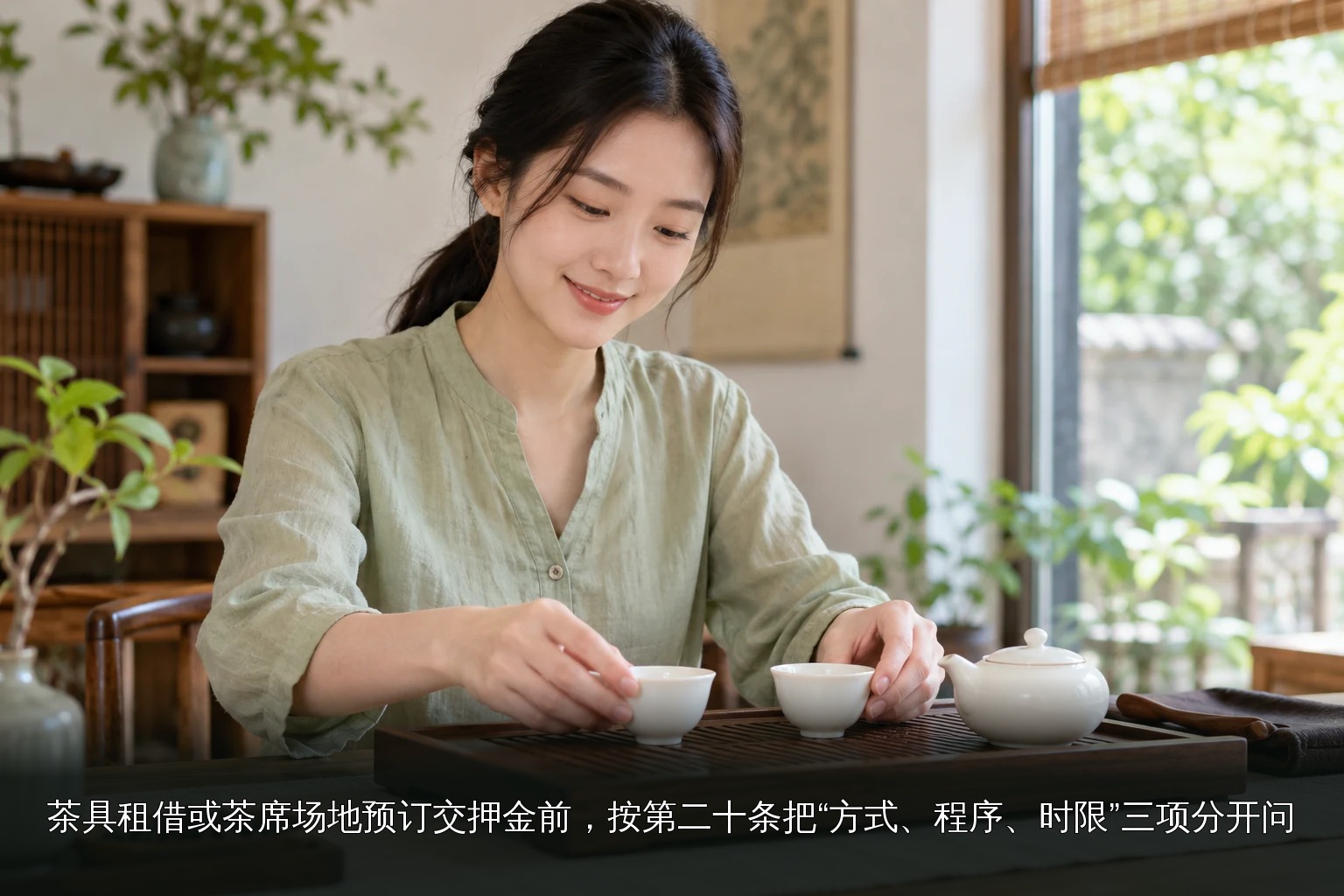 年轻女性品茶主题图|茶席整理年轻女性