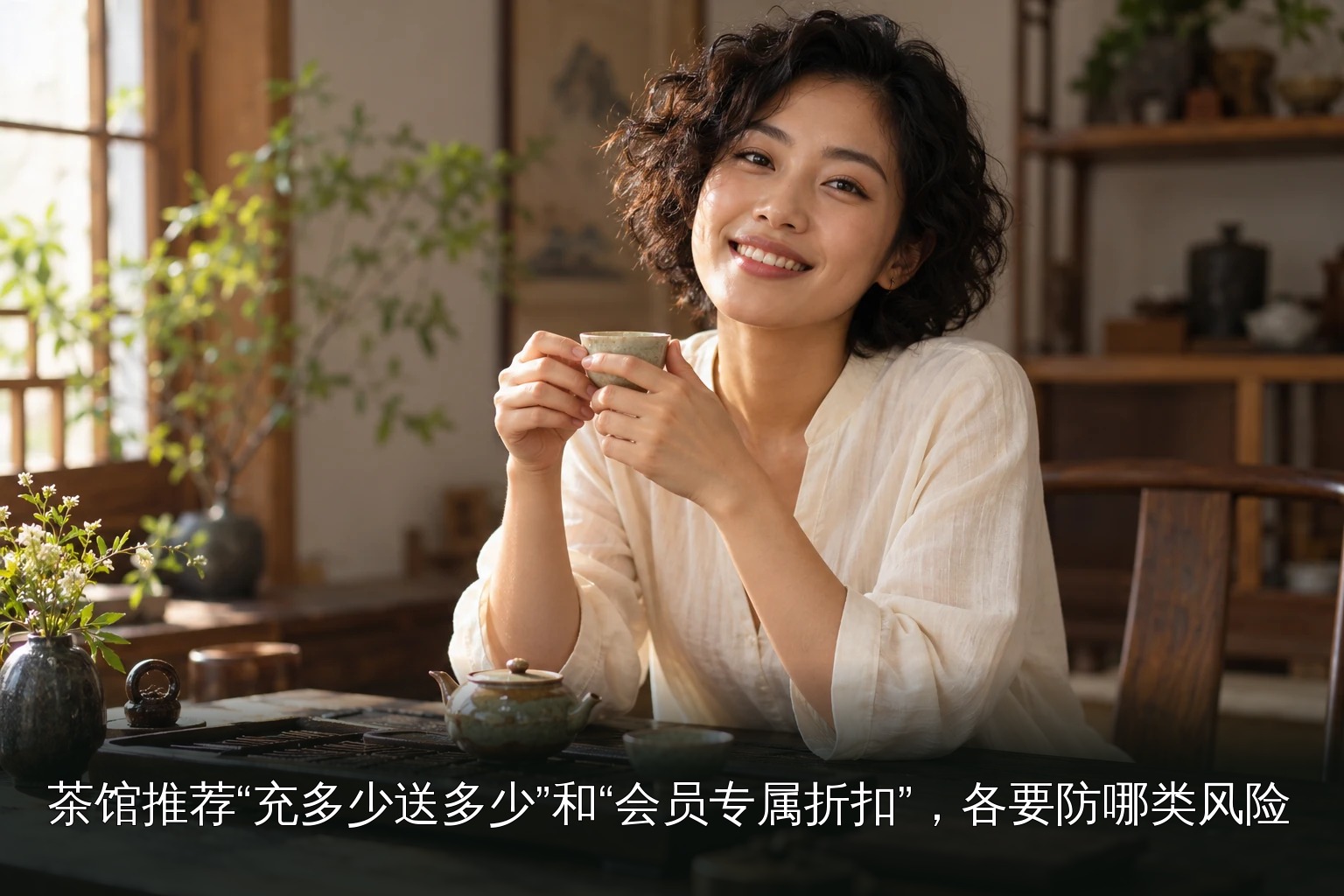 年轻女性品茶主题图｜清爽短卷发品茶